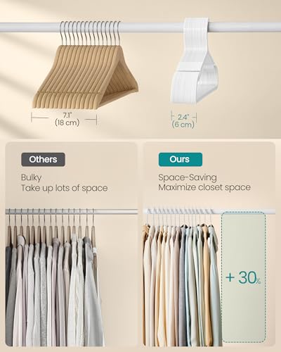 SONGMICS Clothes Hangers, Pack of 50, Plastic Hangers, with Wide Shoulder Notches, Space-Saving Coat Hangers, 16.4 Inches Wide, for Closet, Cloud White UCRP010W01