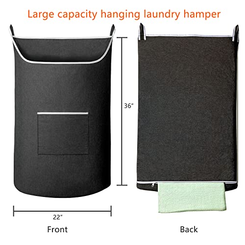 Black Hanging Laundry Hamper Bag, XL Door Hanging Hamper with Large Opening Laundry Hamper Storage Bag Large Size 36X22 Inch (Black)
