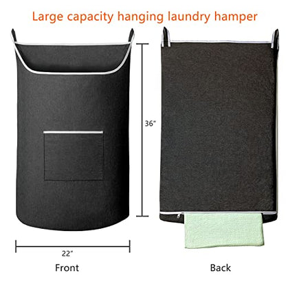 Black Hanging Laundry Hamper Bag, XL Door Hanging Hamper with Large Opening Laundry Hamper Storage Bag Large Size 36X22 Inch (Black)