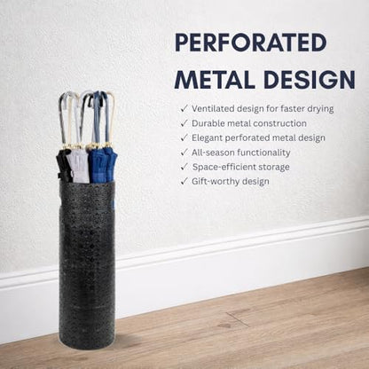 21 inch Heavy Duty Metal Umbrella Stand - Durable Storage Holder for Umbrellas - Indoor and Outdoor Use - Stylish and Modern Organizer for Entryways. (Black Lace)