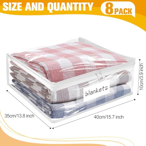 Plastic Storage Bags with Easy-Glide Zipper, Pack of 8, Durable Clear Vinyl Zippered Storage Bags for Clothes Sweaters Comforters Blankets Sheets Bedding (15.7 x 13.8 x 3.9 Inch, White)