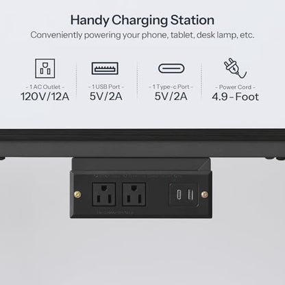 HOOBRO TV Stand with Charging Station to 55 Inches, LED Entertainment Center, Media TV Console Table with Open Storage Shelving for Living Room, Bedroom, Black BB122UDDS01