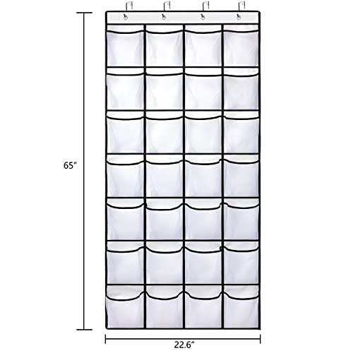 REGELETO 28 Large Pocket Over the Door Shoe Organzier, Hanging Shoe Rack for Door Large Capacity Shoe Organizer Holder with 4 Metal Hooks.