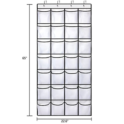 REGELETO 28 Large Pocket Over the Door Shoe Organzier, Hanging Shoe Rack for Door Large Capacity Shoe Organizer Holder with 4 Metal Hooks.