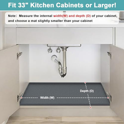 Under Sink Mats for Kitchen Waterproof 31" x 19", Silicone Under Kitchen Sink Mat for Bottom of Sink, Under The Sink Organizer for Kitchen and Bathroom Gray