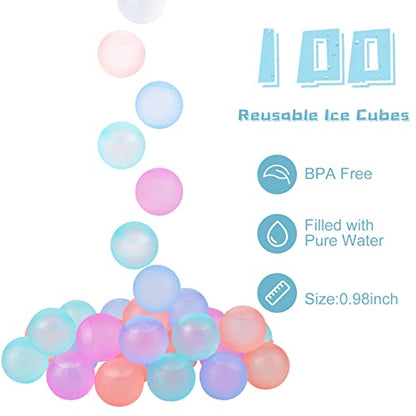 Reusable Ice Cubes for Drinks, Color-Changing Round, 100 Pack | BPA-Free Plastic Cubes, No Diluting, Refreezable, Fake Ice Look, Chilled Beverages, Coffee Bars, House Party Drinks