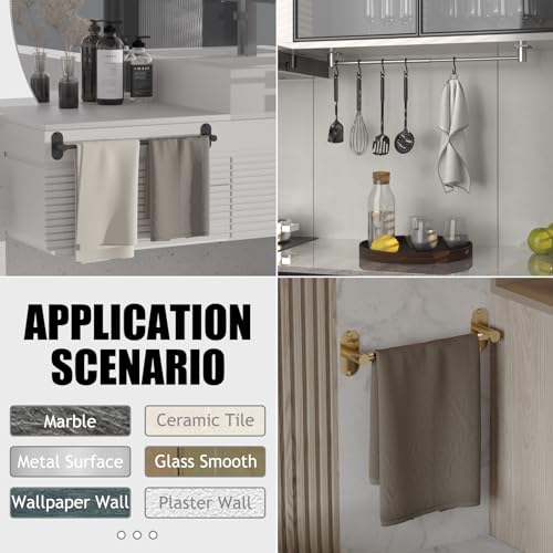 Towel Bar, Adjustable 14.4inch - 25.2inch Towel Rack, Self Adhesive Wall Mounted for Bathroom Kitchen Hand Towel Holder Cloths Hanger 304 Stainless Steel Organizer Single Bar (1, Matte Black)