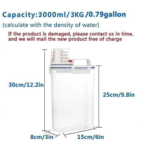 2 Pcs 5.5 LB Rice Storage Container, Airtight Cereal Flour Dispenser with Pouring Spout & Measuring Cup, Kitchen Plastic Clear Dry Food Storage Bin for Grain Oatmeal Snacks Pet Dog Food