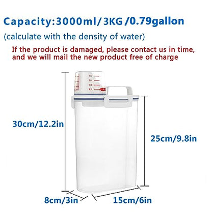 2 Pcs 5.5 LB Rice Storage Container, Airtight Cereal Flour Dispenser with Pouring Spout & Measuring Cup, Kitchen Plastic Clear Dry Food Storage Bin for Grain Oatmeal Snacks Pet Dog Food