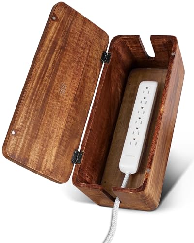 Mango Cable Management Box - Rustic Design (Natural, Large) | Mango Wood, Cable Organizer, Rustic Style, Modern Design, Desktop Storage
