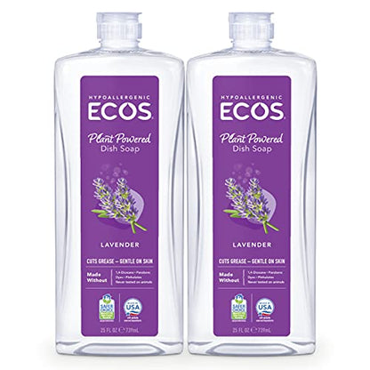 ECOS® Hypoallergenic Dish Soap, Natural Lavender, 25 Fl Oz (Pack of 2)
