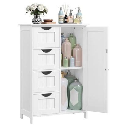 VASAGLE Storage Cabinet with Drawers, Freestanding Floor Cabinet with Door, 11.8 x 21.7 x 32.3 Inches, Adjustable Shelf, for Bathroom, Living Room, Kitchen, Cloud White ULHC041WH01S
