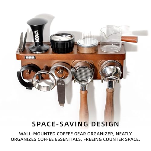 NEOUZA Espresso Accessories Holder Station Wall Mounted Organizer for 51/53/58mm Coffee Tamper Distributor Portafilter Storage Shelf for Bar Home Office