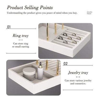 Pangkeep 3 Tier Bracelet Necklace Holder,Jewelry Displays for Vendors,T Bar Velvet Jewelry Stand with Tray,Jewerly Organizer for Bangles Necklace Scrunchie Watches Rings (Beige)