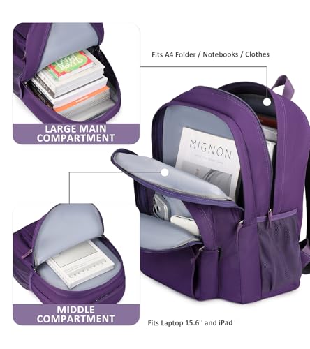 abshoo Girls Solid Color Backpack For College Women Water Resistant School Bag (Purple)