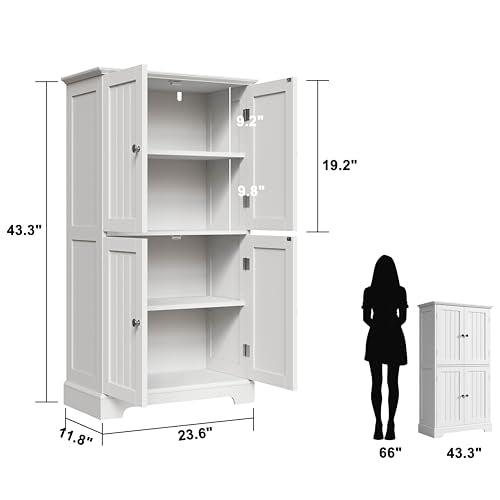 ChooChoo Bathroom Floor Cabinet with Adjustable Shelves | Bathroom Storage Cabinet, 4 Doors, Freestanding Cupboard for Living Room, White