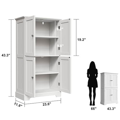 ChooChoo Bathroom Floor Cabinet with Adjustable Shelves | Bathroom Storage Cabinet, 4 Doors, Freestanding Cupboard for Living Room, White