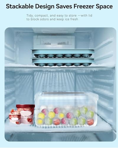 Ice Cube Trays with Lid and Bin, BPA-Free Mini 0.8 Inch Sphere Ice Molds, 3-Pack Small Round Ice Ball Trays，，Easy Release, Includes Scoop & Ice Storage Box for Cocktails, Coffee