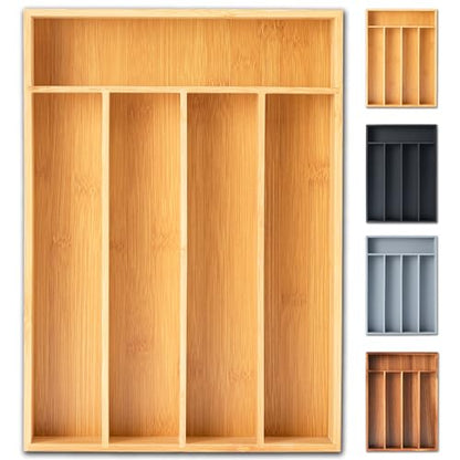 Silverware Organizer, 10 Inch Utensil Organizer Kitchen Drawer Organizer Bamboo Silverware Holder Cutlery Tray Organizer in Drawer Flatware Organizer Tray(5 slots, Natural