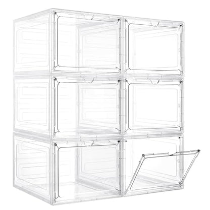 LXLXXL 6 Pack Storage Bins with Lids, 19 Qt Stackable Clear Storage Box | Stackable Storage Bins with Lid, Clear Acrylic Magnetic Door, Plastic Display Case, Organizer Box for Home Office Organizing