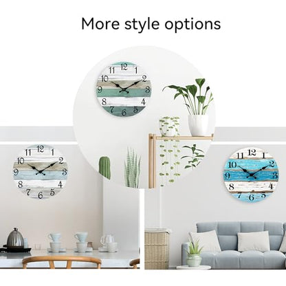 Wall Clock Silent Non-Ticking Battery Operated Rustic Coastal 10" | Analog Nautical Ocean Beach Themed Blue Nautical Ocean Kitchen,Bedroom,Bathroom,Home Bedroom