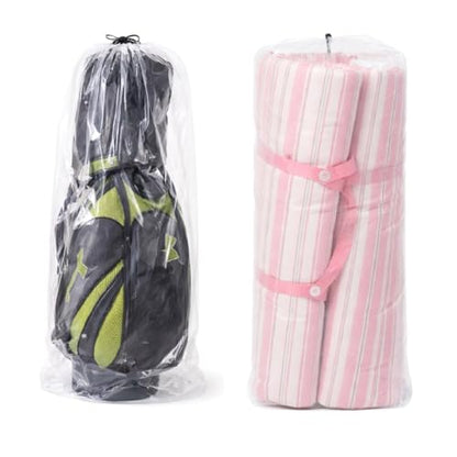 2 PCs/pack Drawstring Plastic Dust Cover Bags,Transparent Storage Bags with multi-purpose for Home Organization, suitable for luggage, blanket, big doll, duvet and reusable (Golf Bag & Mattress Bag)