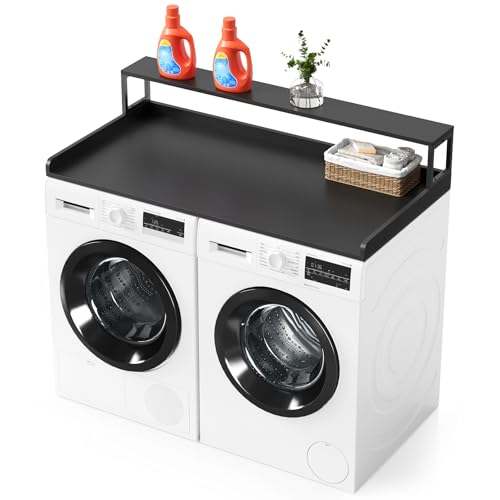 2-Tier Washer Dryer Countertop, Laundry Topper wit... (Black | Engineered Wood)