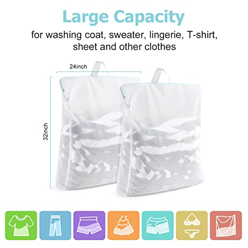 Large Mesh Laundry Bags 24x32 inch Hanging Delicat... (2 Count | White | Polyester)