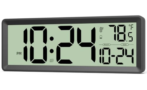 14” Large Digital Wall Clock Battery-Operated with Temperature, Date, DST | Big Digital Clock for kitchen, farmhouse, bedroom, bathroom, classroom, office, living room - Modern, Silent, Easy-to-Read
