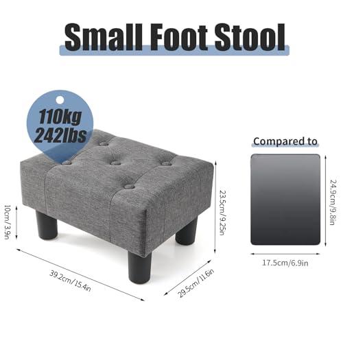 BRIAN & DANY Small Foot Stool, Linen Foot Stools with Legs, Stable Small Footstool for Living Room, Gray
