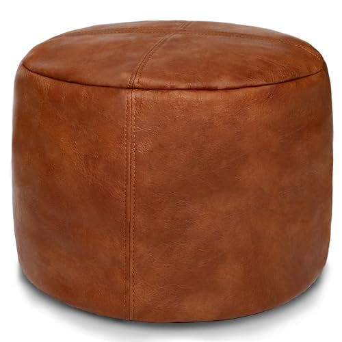 Thgonwid Unstuffed Faux Leather Pouf Cover, Handmade Footstool Ottoman Storage Solution, Floor Footrest Cushion, 16.5”Dx12”H, Amaretto