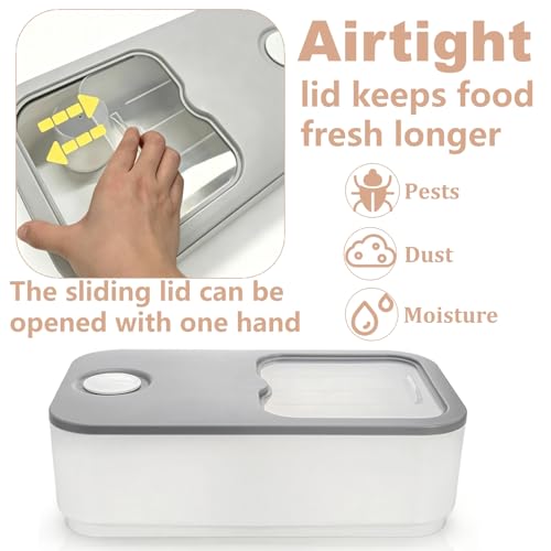Rice Storage Container, 11 Lbs Plastic Airtight Rice Dispenser with Measuring Cup, Dry Food Storage Bucket Box with Lid, Flour Bin Pet Food Container, Kitchen Organizer for Grain Cereal, White
