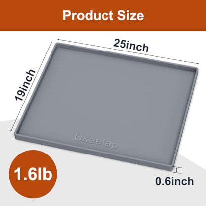 ukeetap 19" x 25" Extra Thick Silicone Mat Waterproof with Raised Edge, Under Sink Mat for Kitchen & Bathroom, Kitchen Cabinet Liner, Multi-Purpose for Storage & Protection, Gray