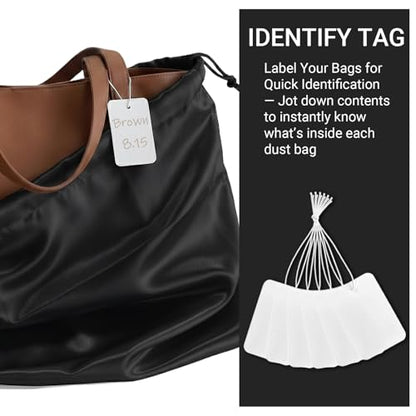 Q&J Fabric Co. 6 Pack Satin Dust Bags for Handbags & Purses - Drawstring Storage Bags for Shoes, Boots, Wallets, Travel Organizer Pouches, Soft Polyester Protector Covers (15.7"x19.7", Black)