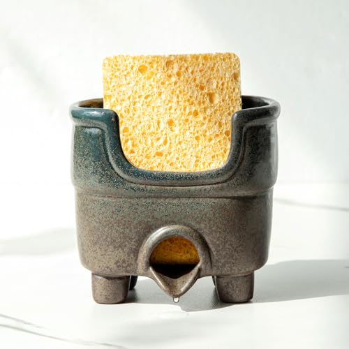 Ceramic Sponge Holder with Drainage，Farmhouse Sink... (Country Blue | Ceramic)