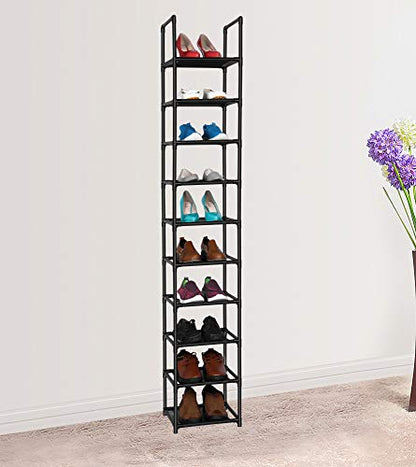 FIDUCIAL HOME 10 Tiers Vertical Shoe Rack 10 Pairs Skinny Shoe Shelf | Tall Narrow Space Saving for Entryway Closet, Easy to Assemble, 11"L x 11"W x 68.8"H