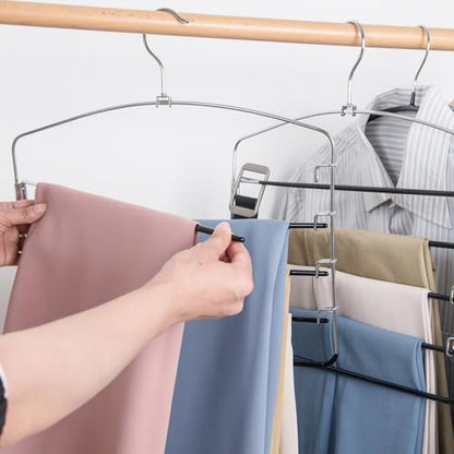 Multi-Layer Metal Pants Hangers, 3 Pack, 5 Swing Arms, Non-Slip