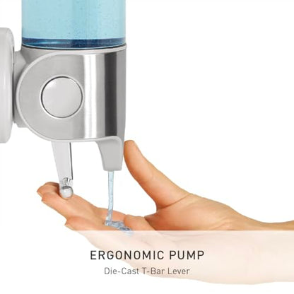 simplehuman Triple Wall Mount Pumps, Hotel-Grade Refillable 3-Chamber Shampoo Conditioner Body Wash Shower Dispenser, T-Bar Lever, No-Drill Install, for Bathrooms, Hotels, and Airbnbs, Stainless Steel