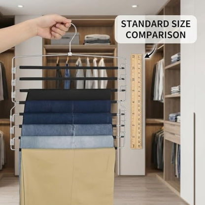 USTECH 8 Tier Hangers for Pants (Set of 2) | Multi Tier Swing Hanger with Foam Padding & Removable Arm | Pant Hangers Space Saving | Bottom Hangers | Tiered Pants Hangers