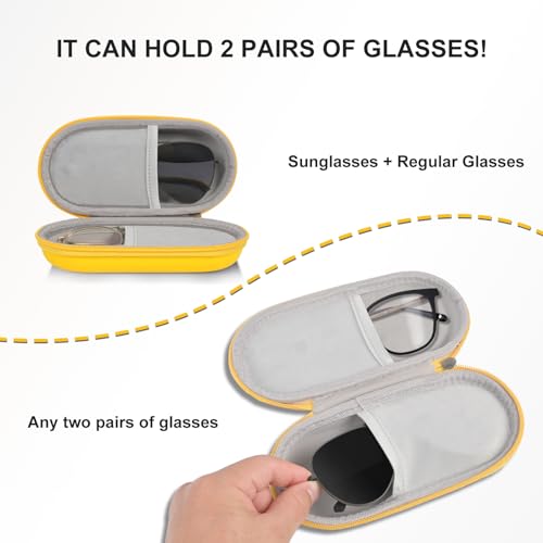 Double Glasses Case,Dual Eyeglasses & Sunglasses Organizer with Clip Zipper Closure for Travel 2 Pairs Storage Box