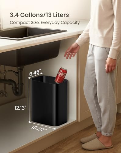 Cesun 3.4 Gallons Bathroom Trash Can, Small Under Sink Wastebasket, Black | Wide Open-Top Design, Stainless Steel Garbage Can, Metal Trash Bin for Office/Bedroom/Near Desk/RV, Hand-Safe Rolled Edges
