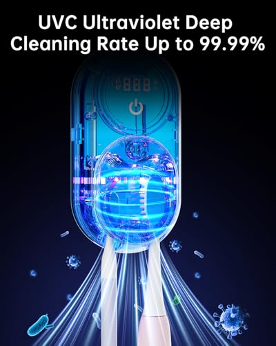 Toothbrush Holder & Toothbrush Cleaner, UV Toothbrush Sanitizer and Holder 2 Slots, Cleaning and Fan & Heat Drying, LED Smart Screen, Wall Mounted Tooth Brush Holder for Bathrooms (Black)