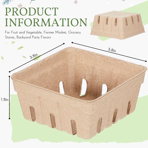 Reallnaive 20 Pack Natural Pulp Fiber Berry Baskets 1/2 Pint | For Strawberry, Blueberry, Raspberry, Vegetables, Farmers Market, Fruit Picking, Garden Harvest, Small Molded Produce Vented