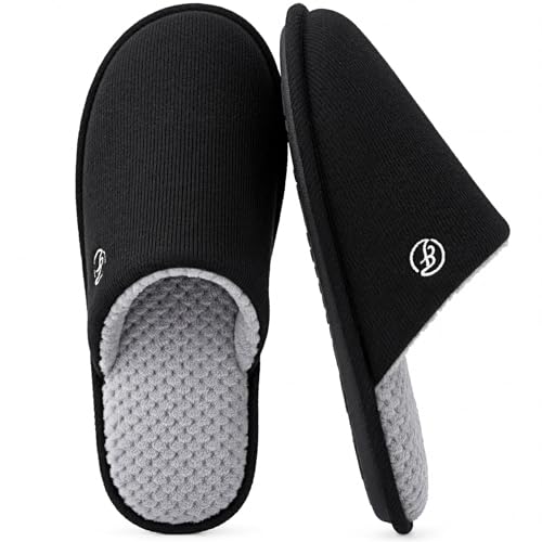 EverFoams Men's Cotton Knit Slippers Memory Foam Breathable House Shoes | machine washable,birthday gifts,anti-slip sole,lightweight,indoor
