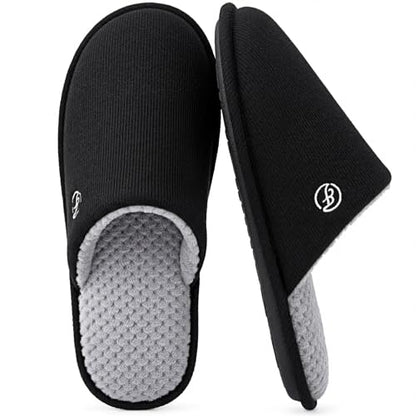 EverFoams Men's Cotton Knit Slippers Memory Foam Breathable House Shoes | machine washable,birthday gifts,anti-slip sole,lightweight,indoor