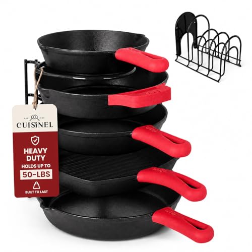 Cuisinel Pan Organizer for Cast Iron Skillets, Griddles, 5-Tier Rack, Black 12.2"
