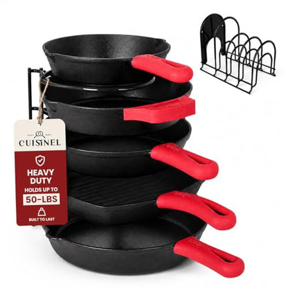 Cuisinel Pan Organizer for Cast Iron Skillets, Griddles, 5-Tier Rack, Black 12.2"