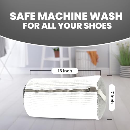 Shoe Washing Machine Bag - 360° Deep Cleaning White Laundry Shoe Bag for Washer and Dryer With Adjustable Shoes Trees - 2pc Reusable Shoe Cleaning Bag for Sneaker Tennis Shoes Unstain Cleaner Kit