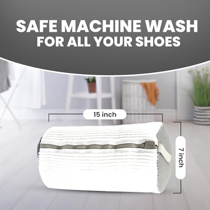 Shoe Washing Machine Bag - 360° Deep Cleaning White Laundry Shoe Bag for Washer and Dryer With Adjustable Shoes Trees - 2pc Reusable Shoe Cleaning Bag for Sneaker Tennis Shoes Unstain Cleaner Kit