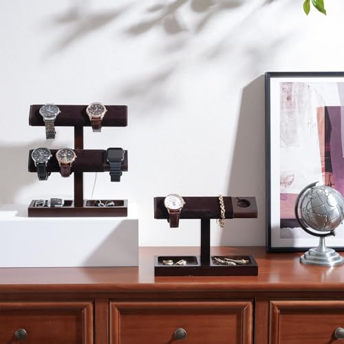 ProCase Wood Watch Display Stand Holder for Men, Fathers Day Gift for Dad, Wristwatch Tower with T-Bar Design, Hanging Watch Rack, Wooden Wrist Watch Tree